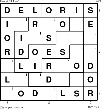 The grouppuzzles.com Easiest Deloris puzzle for  with all 2 steps marked