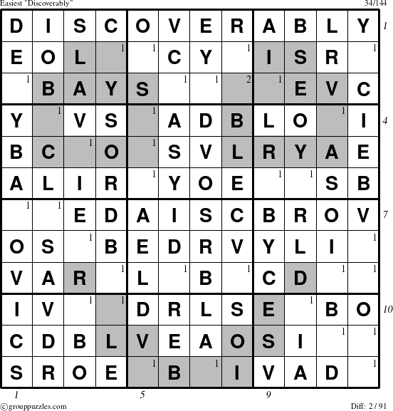 The grouppuzzles.com Easiest Discoverably puzzle for  with all 2 steps marked
