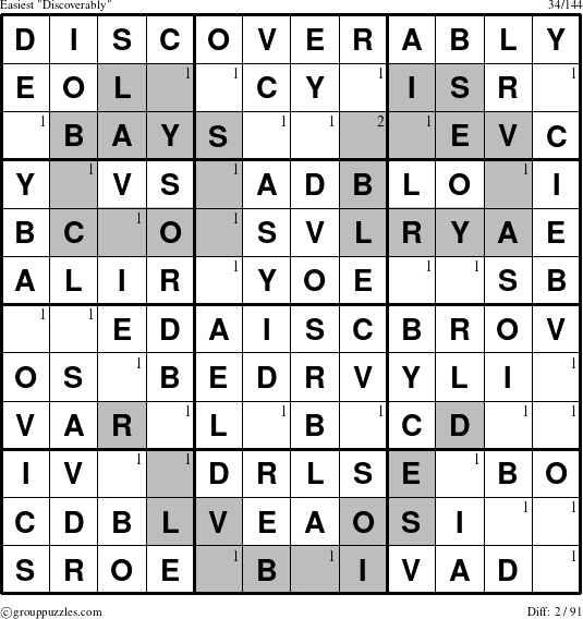 The grouppuzzles.com Easiest Discoverably puzzle for  with the first 2 steps marked