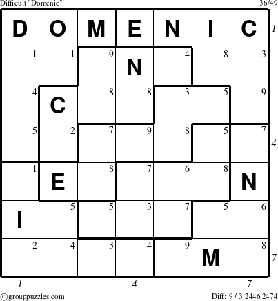 The grouppuzzles.com Difficult Domenic puzzle for  with all 9 steps marked