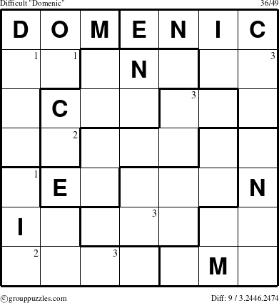 The grouppuzzles.com Difficult Domenic puzzle for  with the first 3 steps marked