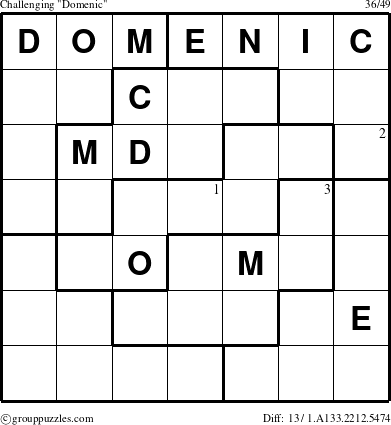 The grouppuzzles.com Challenging Domenic puzzle for  with the first 3 steps marked