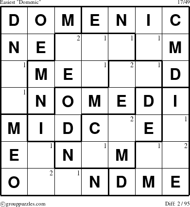 The grouppuzzles.com Easiest Domenic puzzle for  with the first 2 steps marked