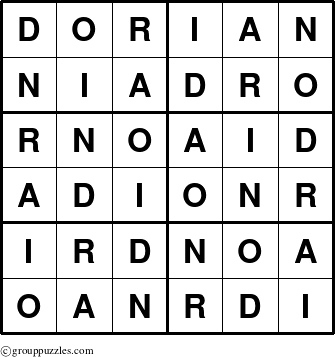 The grouppuzzles.com Answer grid for the Dorian puzzle for 