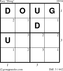 The grouppuzzles.com Easy Doug puzzle for  with all 3 steps marked