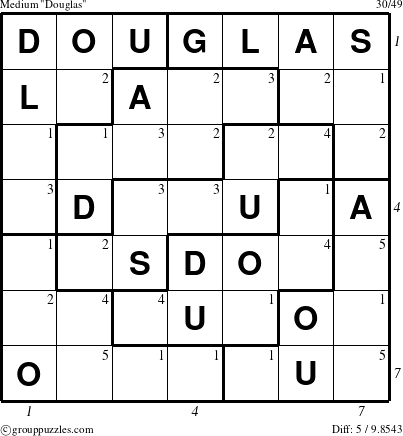 The grouppuzzles.com Medium Douglas puzzle for  with all 5 steps marked