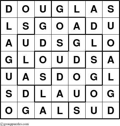 The grouppuzzles.com Answer grid for the Douglas puzzle for 