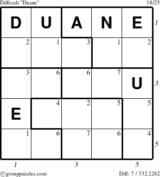 The grouppuzzles.com Difficult Duane puzzle for  with all 7 steps marked