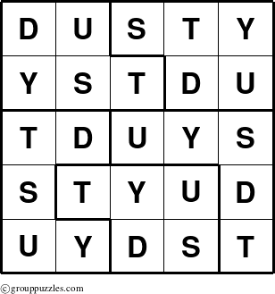 The grouppuzzles.com Answer grid for the Dusty puzzle for 