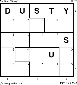 The grouppuzzles.com Medium Dusty puzzle for  with all 5 steps marked