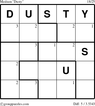 The grouppuzzles.com Medium Dusty puzzle for  with the first 3 steps marked