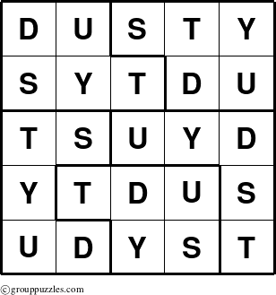 The grouppuzzles.com Answer grid for the Dusty puzzle for 