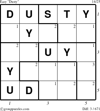The grouppuzzles.com Easy Dusty puzzle for  with all 3 steps marked