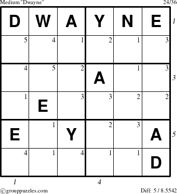 The grouppuzzles.com Medium Dwayne puzzle for  with all 5 steps marked