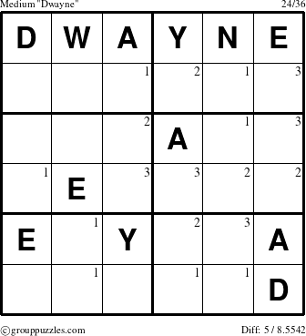The grouppuzzles.com Medium Dwayne puzzle for  with the first 3 steps marked