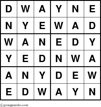 The grouppuzzles.com Answer grid for the Dwayne puzzle for 