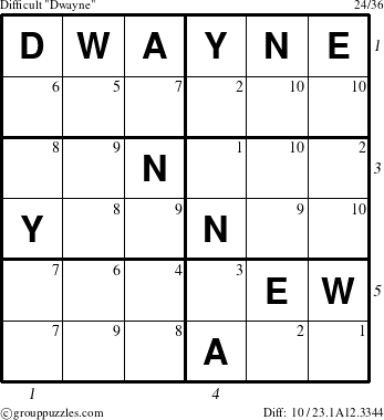 The grouppuzzles.com Difficult Dwayne puzzle for  with all 10 steps marked