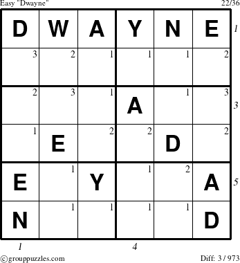 The grouppuzzles.com Easy Dwayne puzzle for  with all 3 steps marked