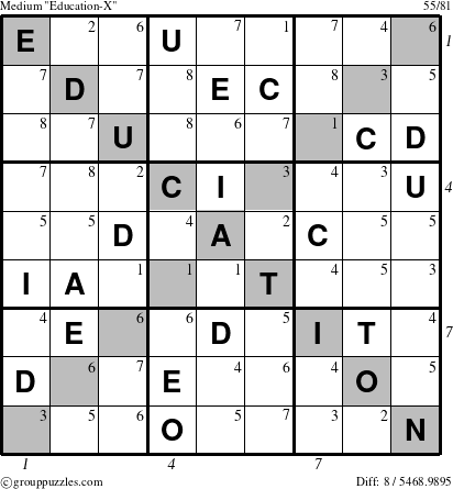 The grouppuzzles.com Medium Education-X-d1 puzzle for  with all 8 steps marked