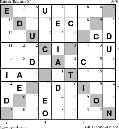 The grouppuzzles.com Difficult Education-X-d1 puzzle for  with all 12 steps marked