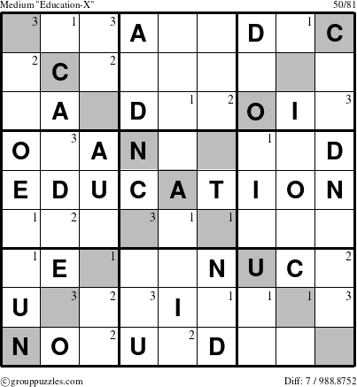 The grouppuzzles.com Medium Education-X-r5 puzzle for  with the first 3 steps marked