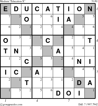 The grouppuzzles.com Medium Education-X puzzle for  with all 7 steps marked