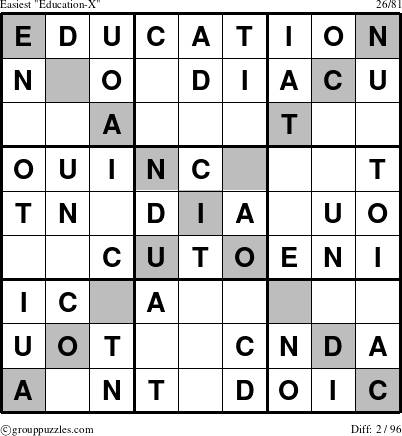 The grouppuzzles.com Easiest Education-X puzzle for 