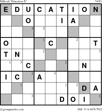The grouppuzzles.com Difficult Education-X puzzle for  with the first 3 steps marked