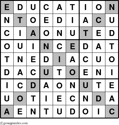 The grouppuzzles.com Answer grid for the Education-X puzzle for 