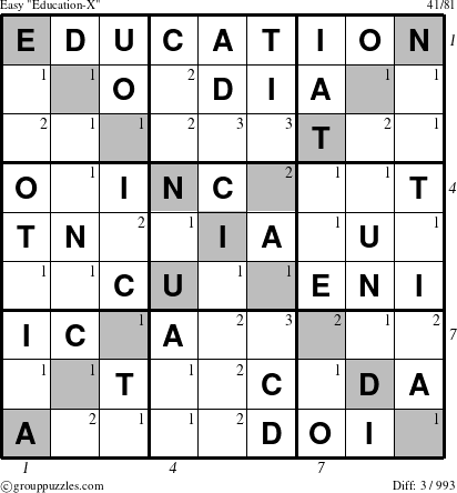 The grouppuzzles.com Easy Education-X puzzle for  with all 3 steps marked