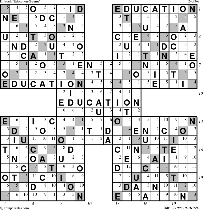 The grouppuzzles.com Difficult Education-Xtreme puzzle for  with all 12 steps marked