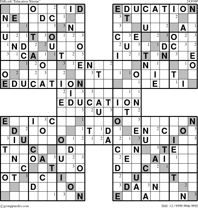 The grouppuzzles.com Difficult Education-Xtreme puzzle for  with the first 3 steps marked
