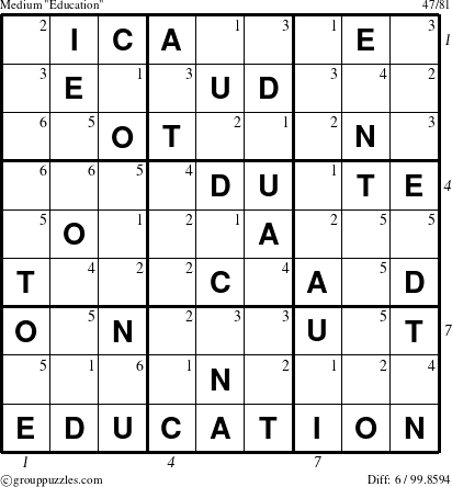 The grouppuzzles.com Medium Education-r9 puzzle for  with all 6 steps marked