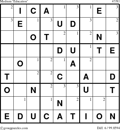 The grouppuzzles.com Medium Education-r9 puzzle for  with the first 3 steps marked
