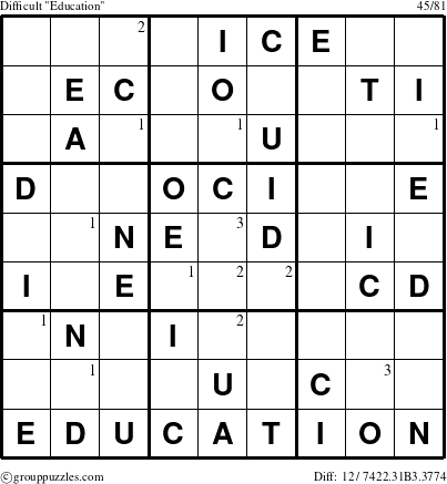 The grouppuzzles.com Difficult Education-r9 puzzle for  with the first 3 steps marked