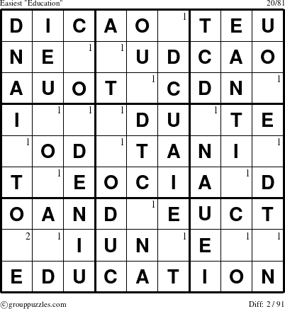 The grouppuzzles.com Easiest Education-r9 puzzle for  with the first 2 steps marked