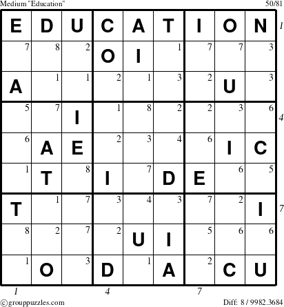 The grouppuzzles.com Medium Education puzzle for  with all 8 steps marked