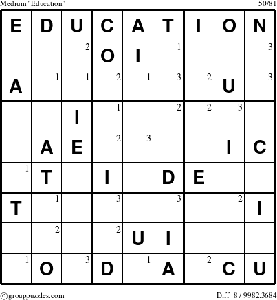 The grouppuzzles.com Medium Education puzzle for  with the first 3 steps marked