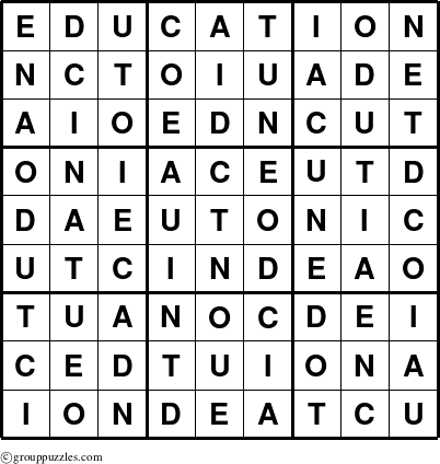 The grouppuzzles.com Answer grid for the Education puzzle for 