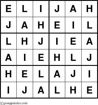 The grouppuzzles.com Answer grid for the Elijah puzzle for 