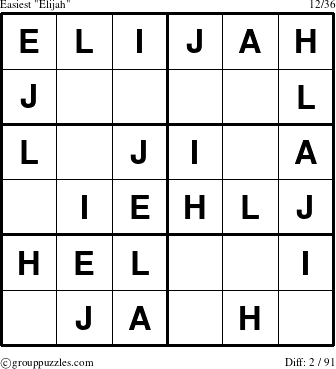 The grouppuzzles.com Easiest Elijah puzzle for 