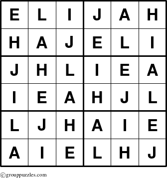 The grouppuzzles.com Answer grid for the Elijah puzzle for 