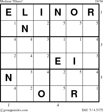 The grouppuzzles.com Medium Elinor puzzle for  with all 5 steps marked