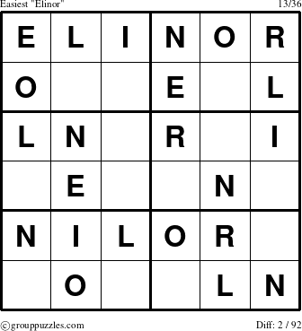 The grouppuzzles.com Easiest Elinor puzzle for 