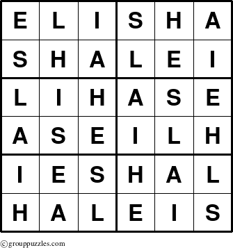 The grouppuzzles.com Answer grid for the Elisha puzzle for 
