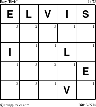 The grouppuzzles.com Easy Elvis puzzle for  with the first 3 steps marked