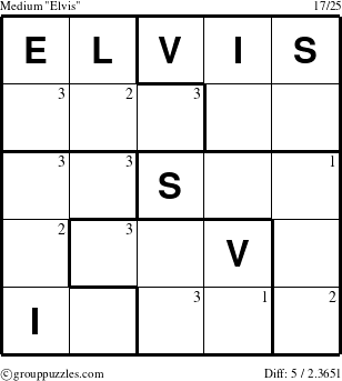 The grouppuzzles.com Medium Elvis puzzle for  with the first 3 steps marked