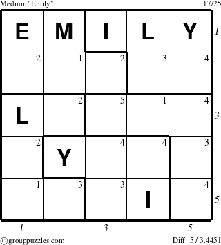 The grouppuzzles.com Medium Emily puzzle for  with all 5 steps marked