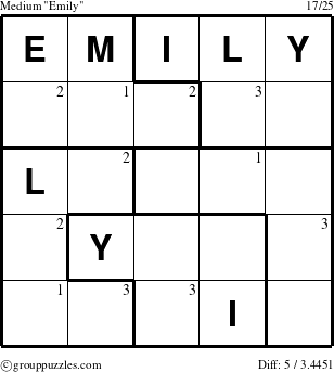 The grouppuzzles.com Medium Emily puzzle for  with the first 3 steps marked