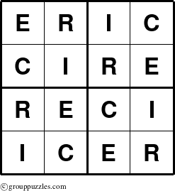 The grouppuzzles.com Answer grid for the Eric puzzle for 